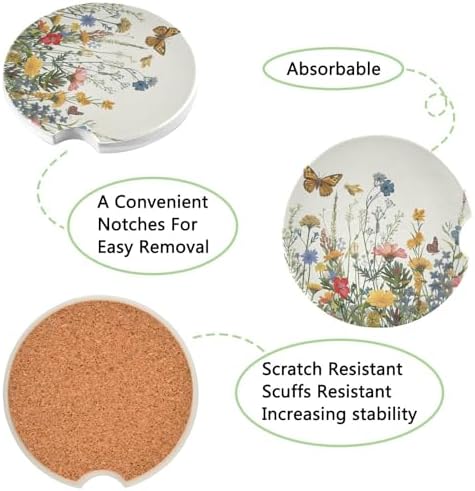 Wildflowers Car Cup Holder Coasters 2 Pack