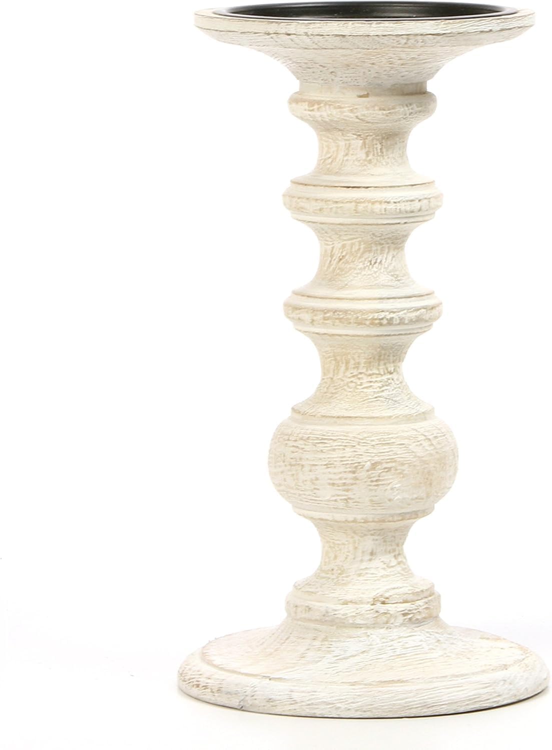 Hosley White Wooden Pillar Candle Holder 7 Inch 1