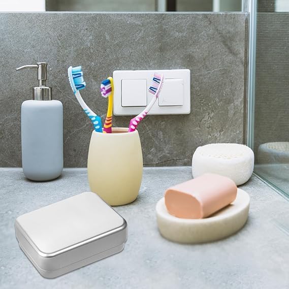 3Pc Aluminum Soap Containers with Lids and Drainage
