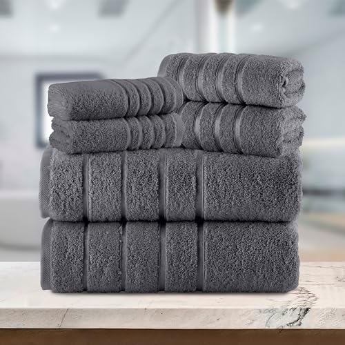 Elegant Comfort 6-Piece Viscose Stripe Towel Set - Gray