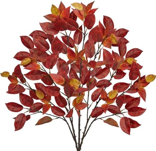 Hollyone 3 Pcs Artificial Fall Leaves Branches 338 Inch Red