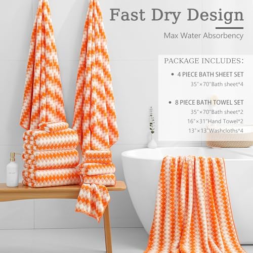 4 Piece Extra Large Bath Towel Set with Lattice Print