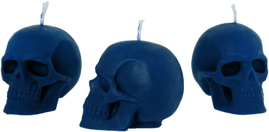 NKlaus 3X Skull Blue Candle Set - Gothic Taper Candles