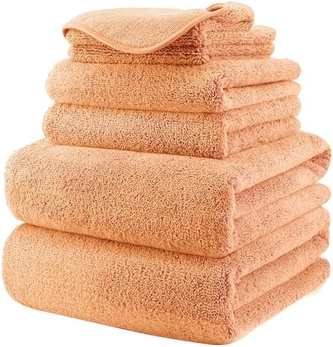 POLYTE Oversize Microfiber Bath Towel Set 6 Piece Orange