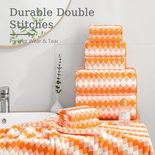 4 Piece Extra Large Bath Towel Set with Lattice Print