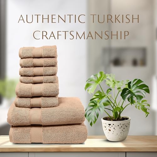 MAURA Biege Bath Towel Set of 8 - Hotel Quality