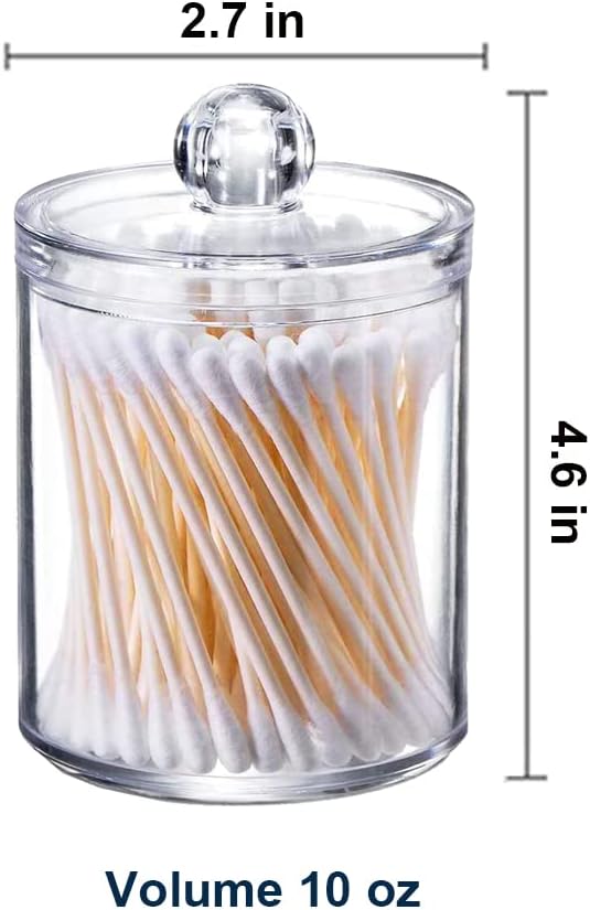 Wellinc Q-tip Holder Dispenser 10 oz Clear Plastic Jar Set