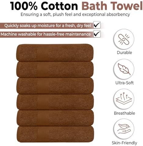 KAHAF Collection Pack of 6 Bath Towels 27 x 54 Inches