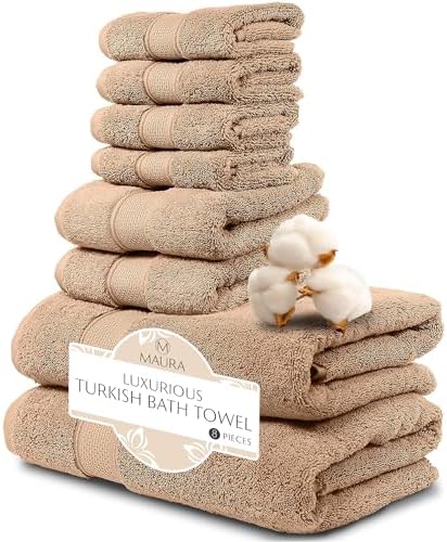 MAURA Biege Bath Towel Set of 8 - Hotel Quality