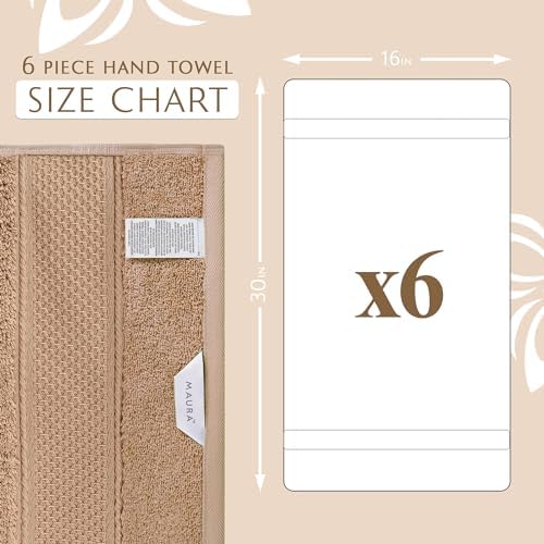 MAURA Biege Hand Towels Set of 6 - Brown Luxury Turkish Cotton