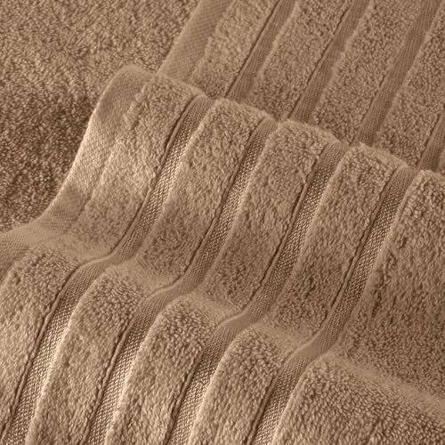 Elegant Comfort 4 Lines Viscose Stripe Towel Set - 6 Piece Taupe