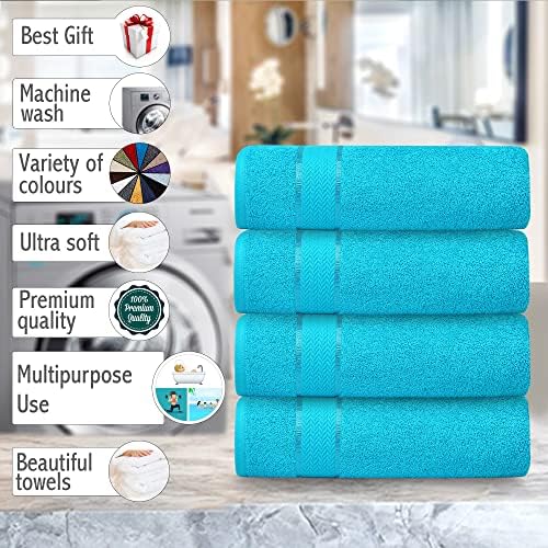 CraftBerry Aqua Blue 100 Cotton Bath Towel Set of 4