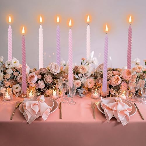 8PCS 10inch Pink Spiral Taper Candles for Valentines Day