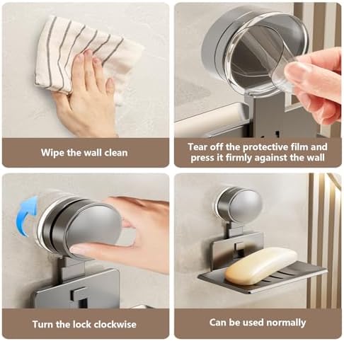 Strong Suction Cup Soap Dish Sturdy Aluminum ABS Wall Mount Holder