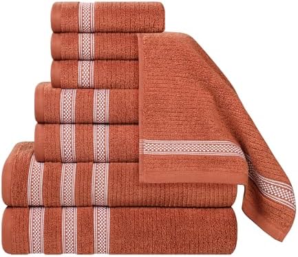 Superior Cotton 8-Piece Towel Set Zero Twist Rust