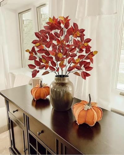 Hollyone 3 Pcs Artificial Fall Leaves Branches 338 Inch Red