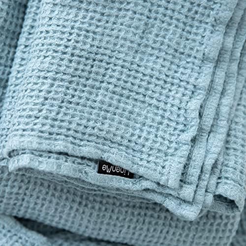 LinenMe Linen Waffle Bath Towel Set Stone Blue