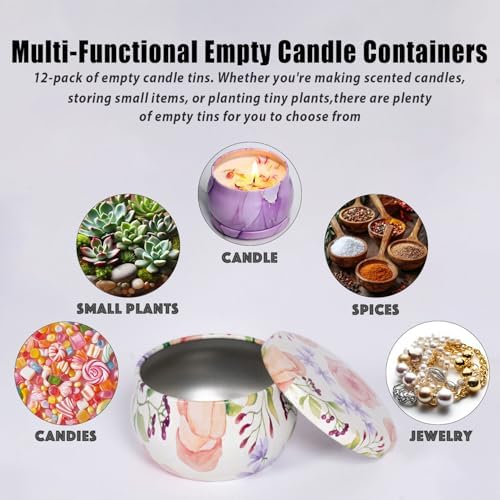 12-Pack 25oz Candle Tins with Lids Marbled Floral Starry Sky Designs