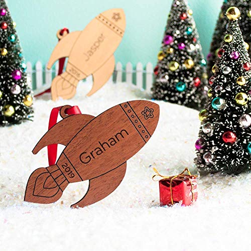 Rocket Ornament Personalized Outer Space Babys First Christmas 2024 Wood