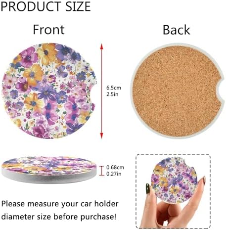 Takiito Purple Flowers Car Cup Holder Coasters 2 Pack