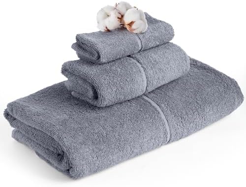 LKM Turkish Cotton Bath Towel Set 3 Piece Grey Luxury Towels