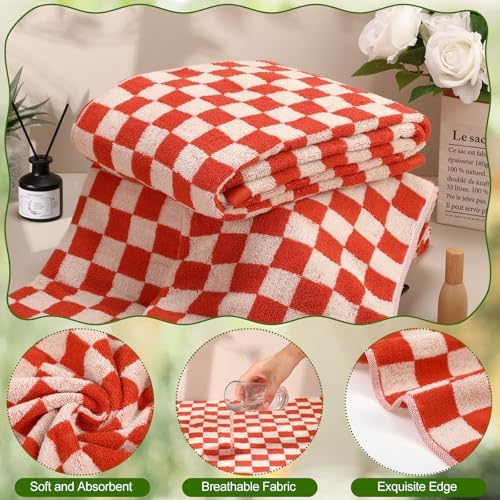 Breling 2 Pcs Checkered Bath Towels Red 1