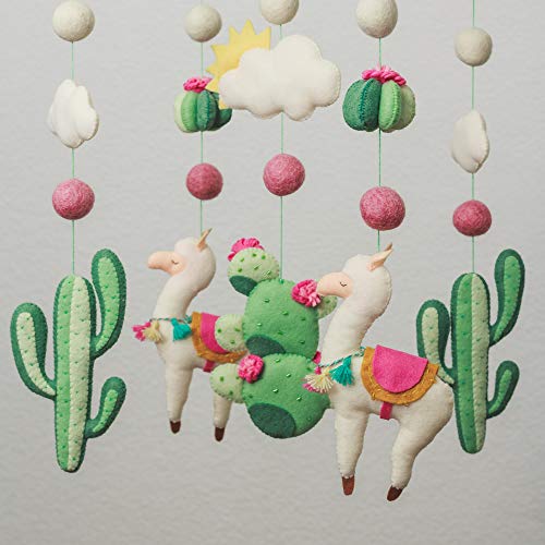 Handmade Felt Llama Mobile Boho Cactus Crib Decor