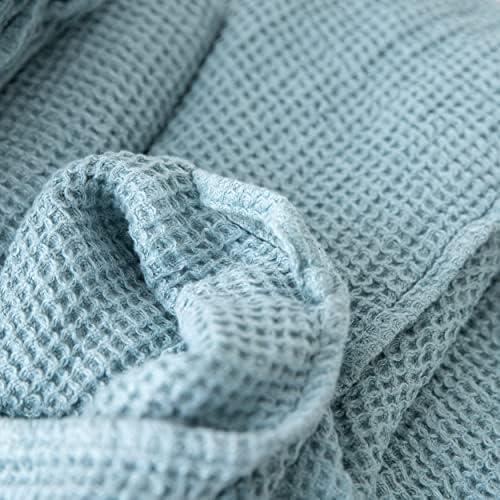 LinenMe Linen Waffle Bath Towel Set Stone Blue