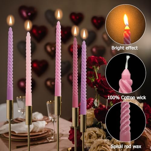 8PCS 10inch Pink Spiral Taper Candles for Valentines Day