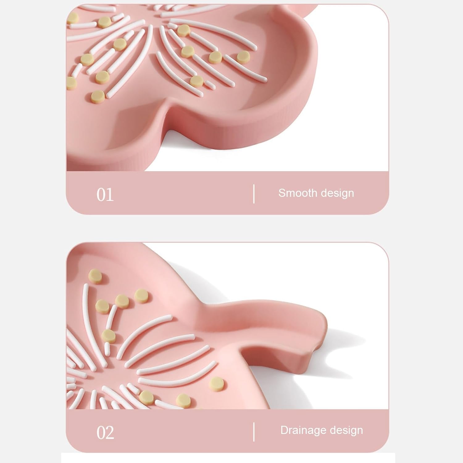 Pink Flower Shape Non-Slip Soap Dish with Drainage