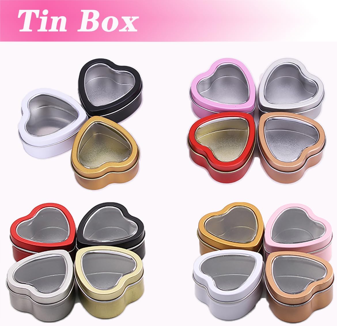 18 Pcs Heart Shaped Metal Cans with Clear Lids for Art Crafts