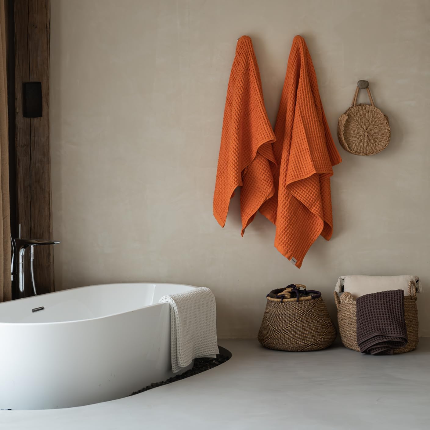 KOSMU Japanese Cotton Silk Waffle Bath Towel - Coral Orange