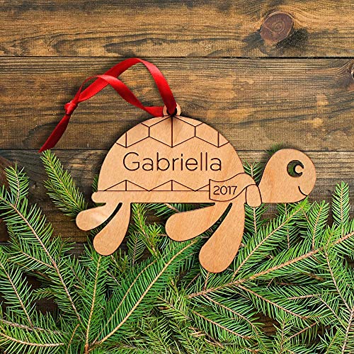 Personalized Babys First Christmas 2024 Wooden Turtle Ornament
