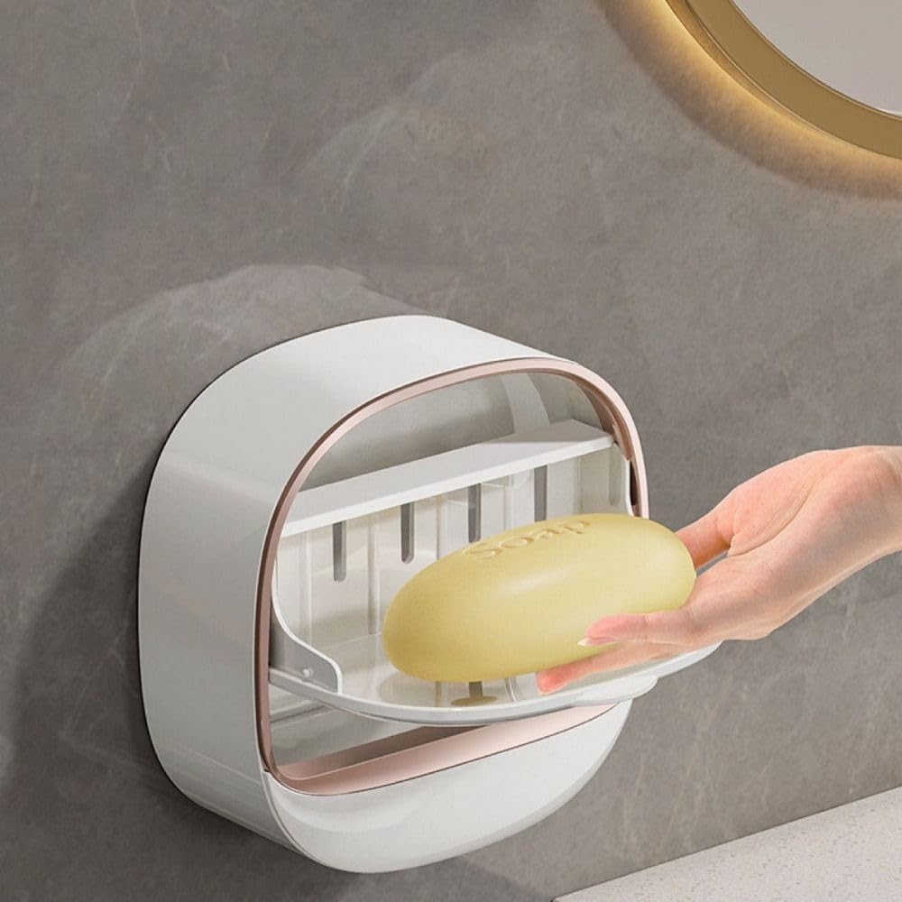 Wall-Mounted Soap Holder with Drain Tray - White 1