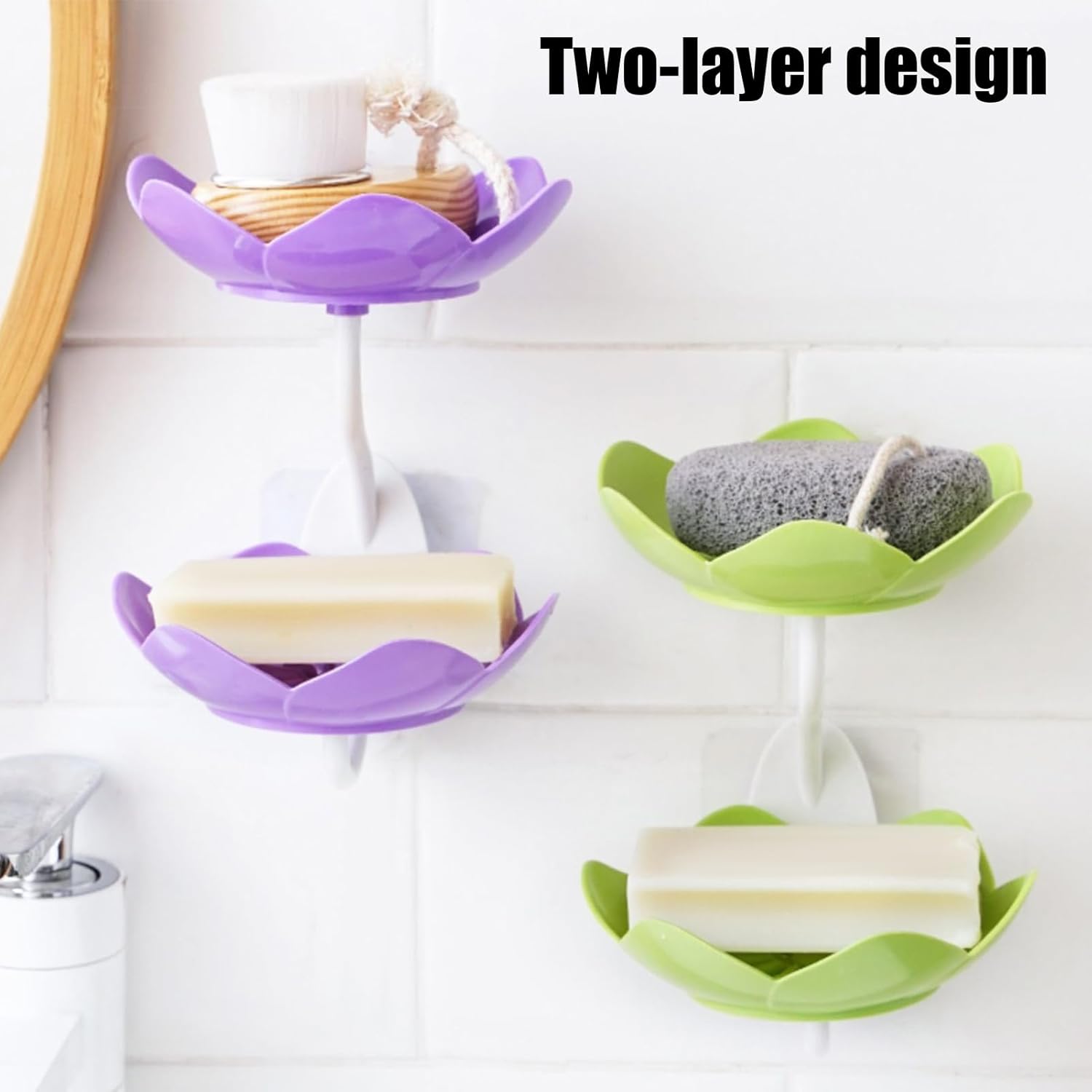 Double Layer Soap Dish with Suction Cup Holder