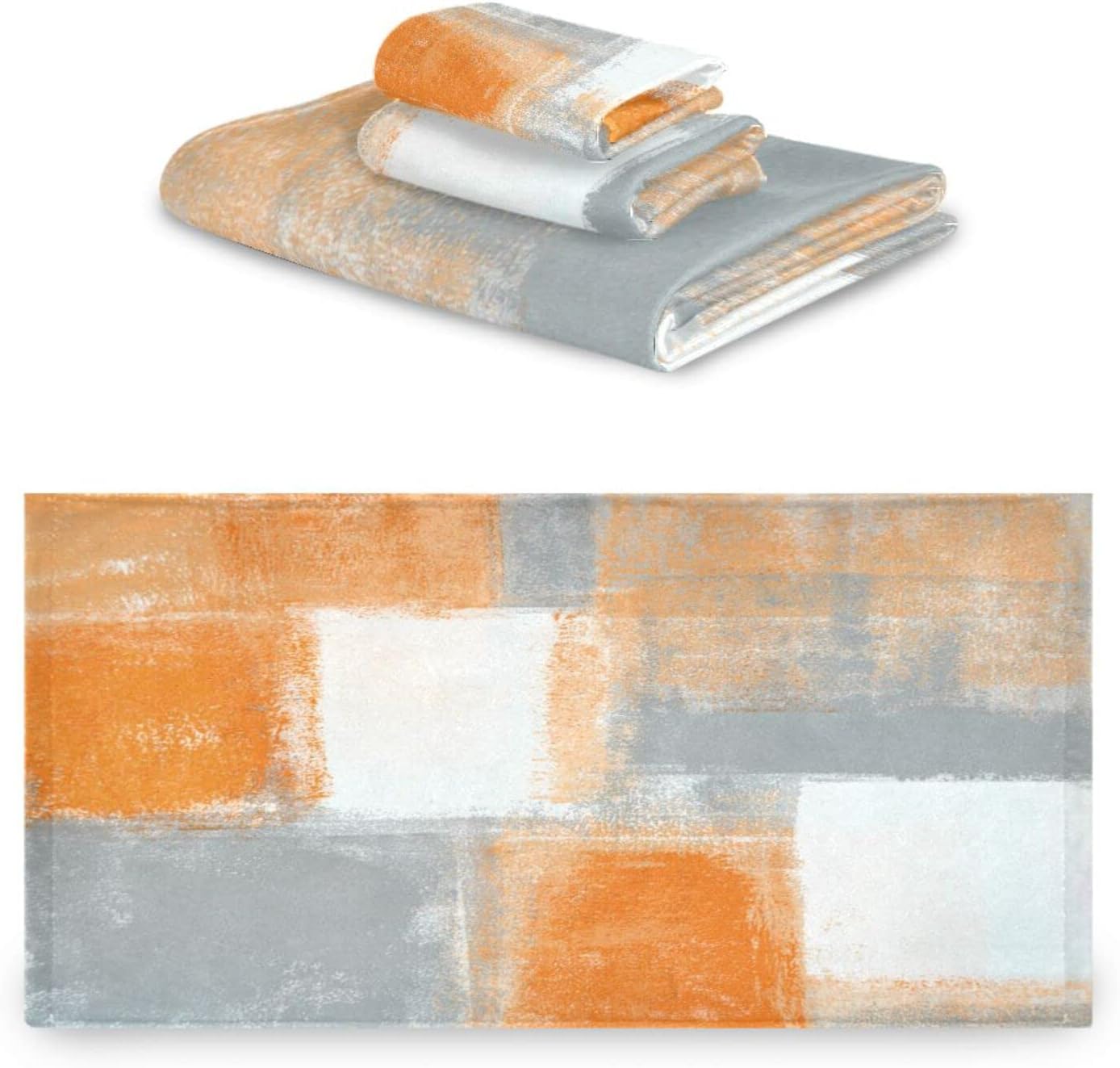 PATINISA Orange Grey Bath Towel Set of 3 1