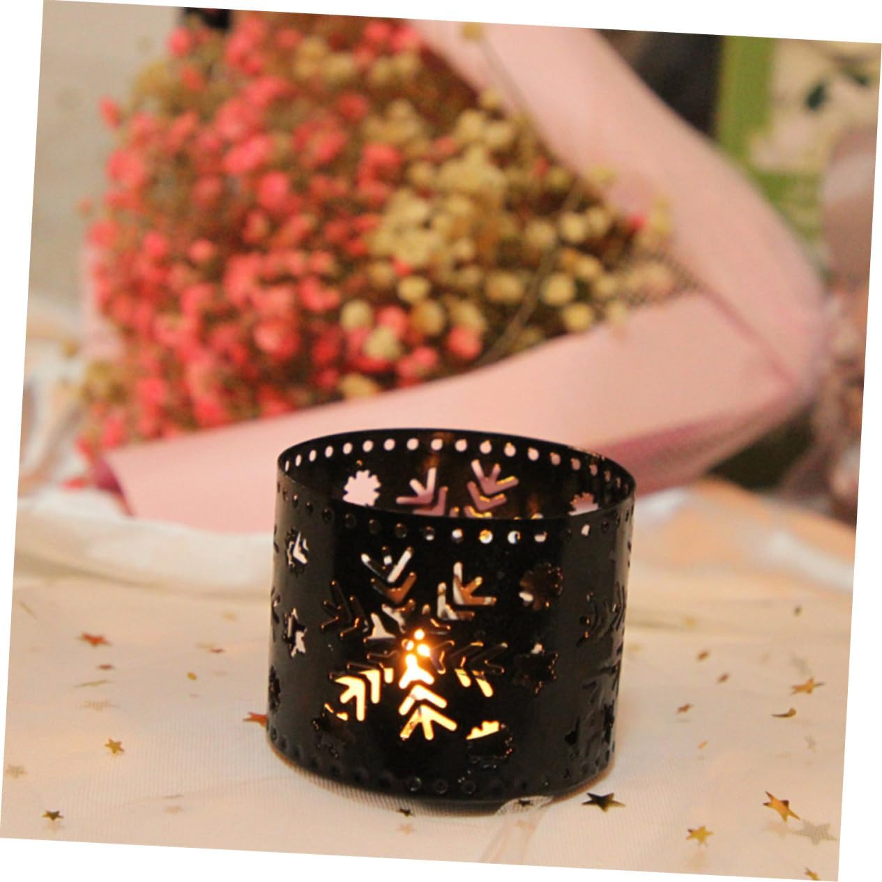 Retro Christmas Decor Iron Candle Holder Snowflake Pen Stand