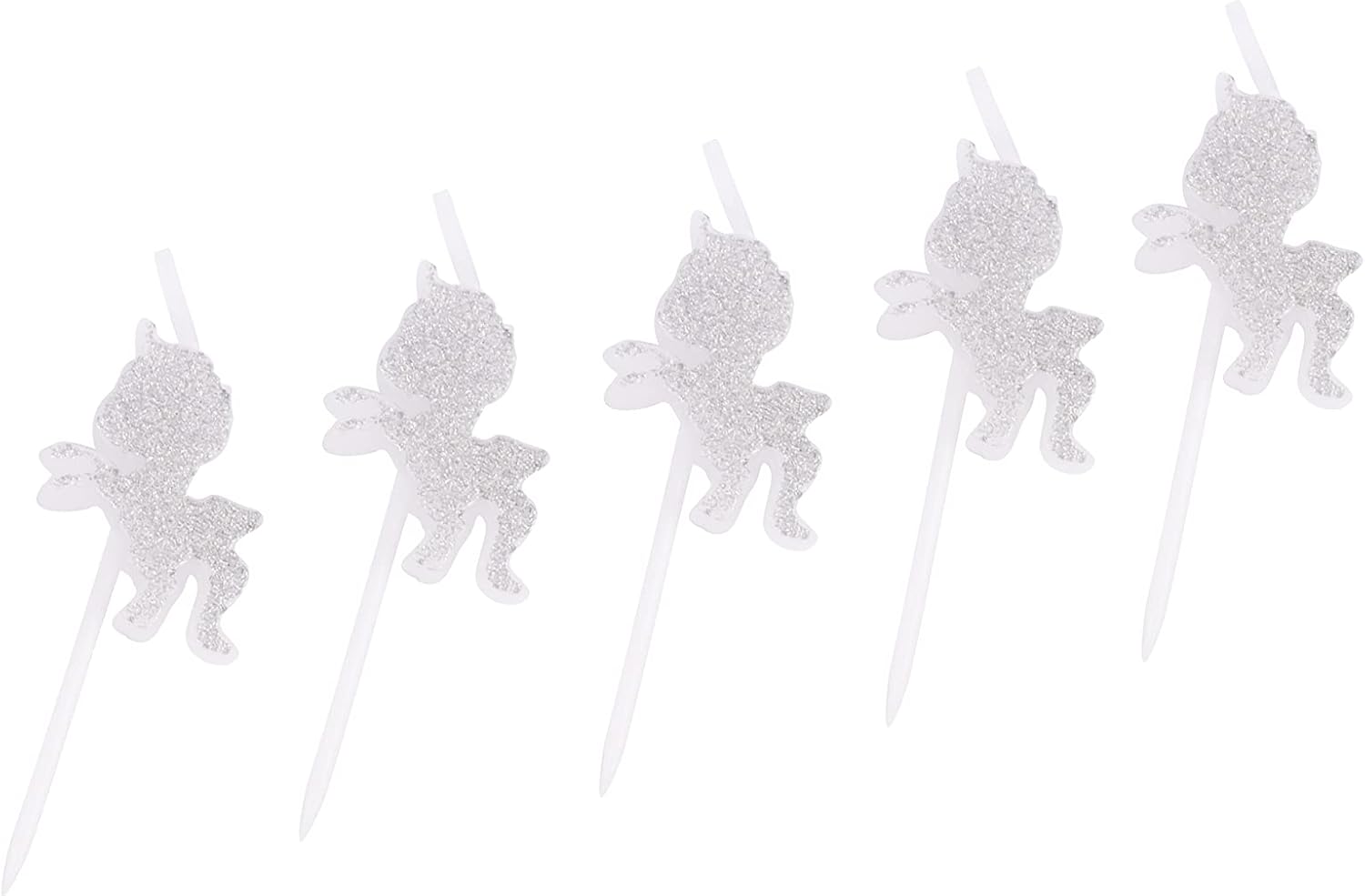 Magical Horned Horse Birthday Candles with White Glitter