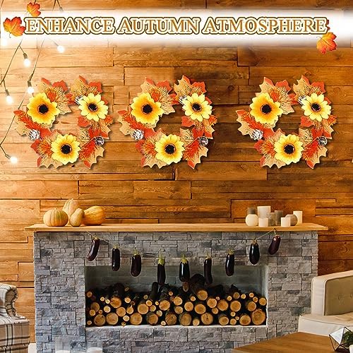 Umigy 8 Pcs Fall Candle Wreaths with Maple Leaves and Sunflowers