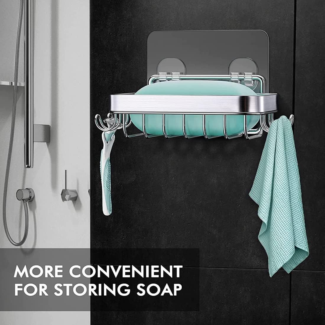 Senmubery 2Pcs Shower Wall Soap Dish Holder with Hooks 1