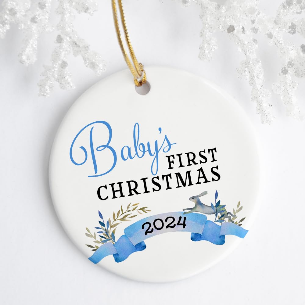 Baby Boy First Christmas Ornament 3 Inch Ceramic with Gift Box