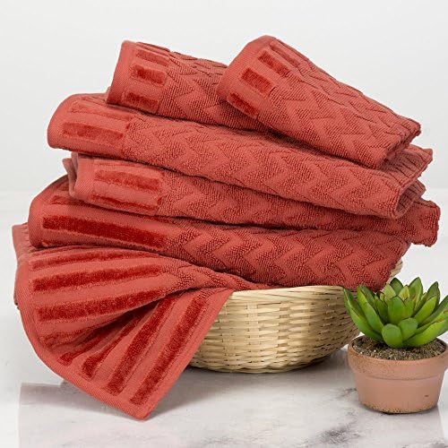 Lavish Home 6-Piece Cotton Bath Towel Set - Brick Chevron Patterned