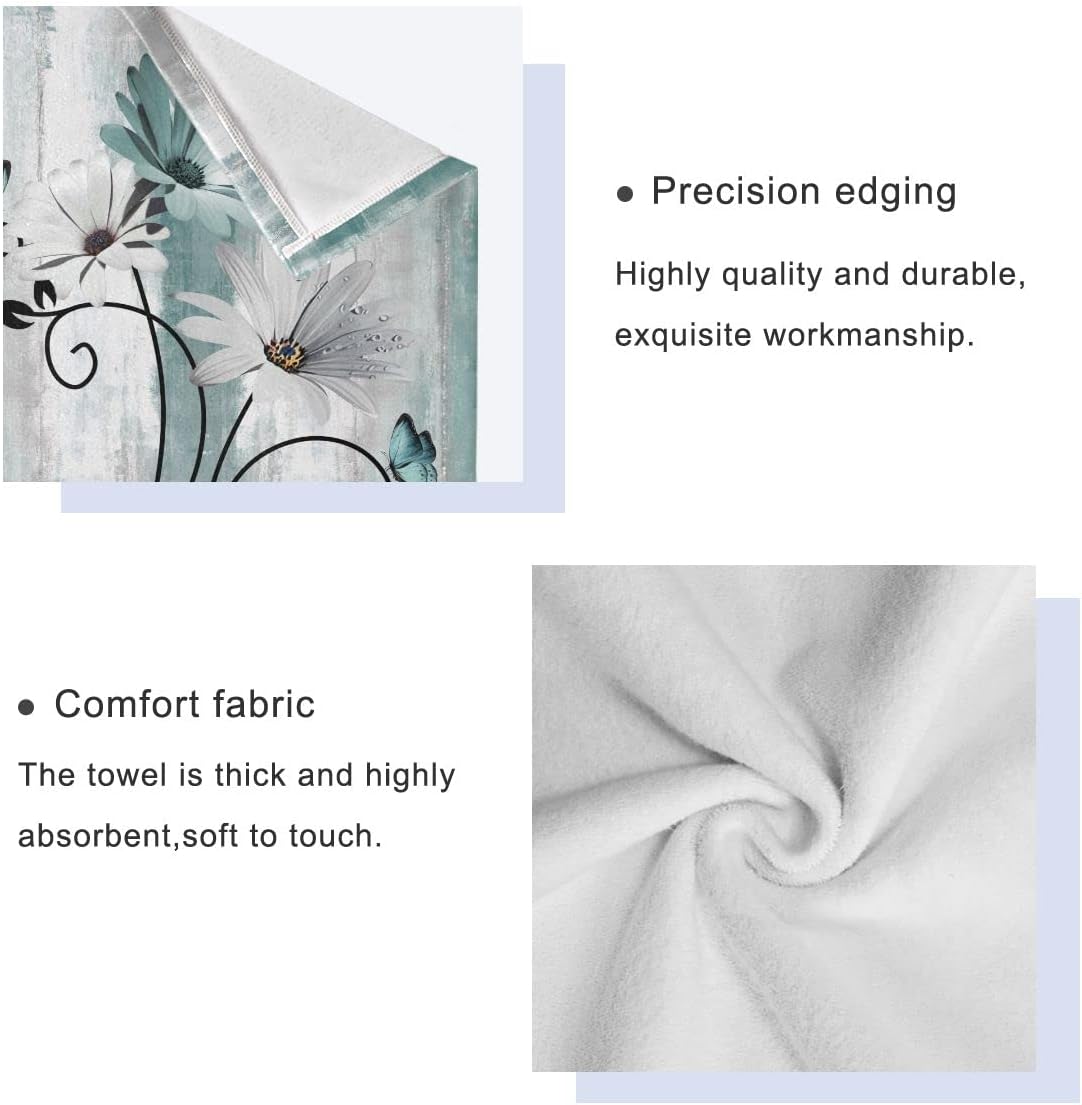 MATEKULI 3-Piece Farm Teal Daisy Bath Towel Set
