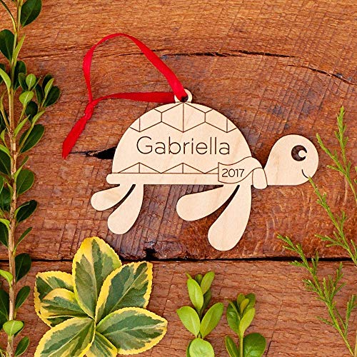 Personalized Babys First Christmas 2024 Wooden Turtle Ornament