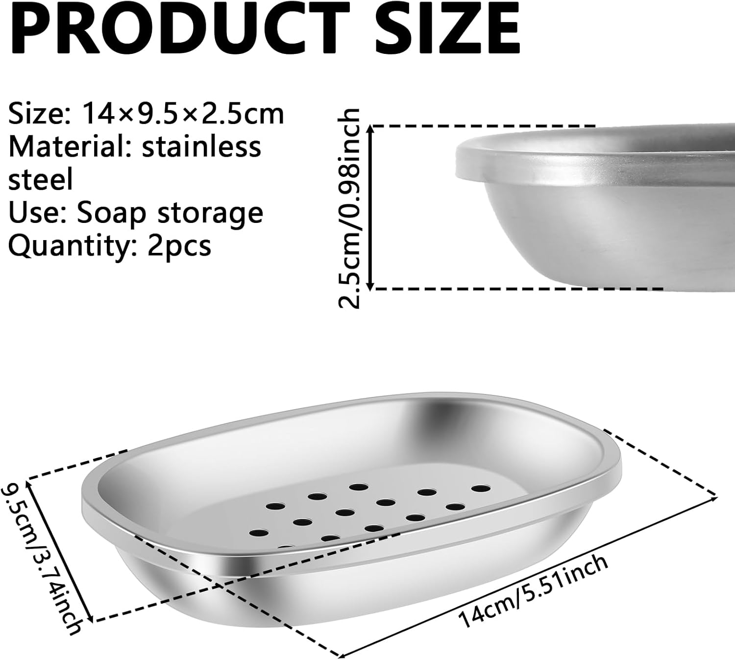 2Pcs Draining Soap Dishes Stainless Steel Holder for Bathroom Double Layer Design