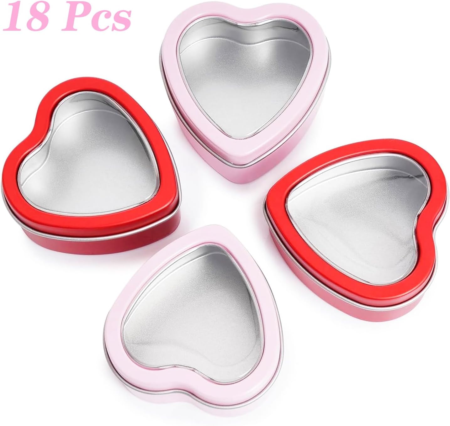 18 Pcs Heart Shaped Metal Cans with Clear Lids for Art Crafts