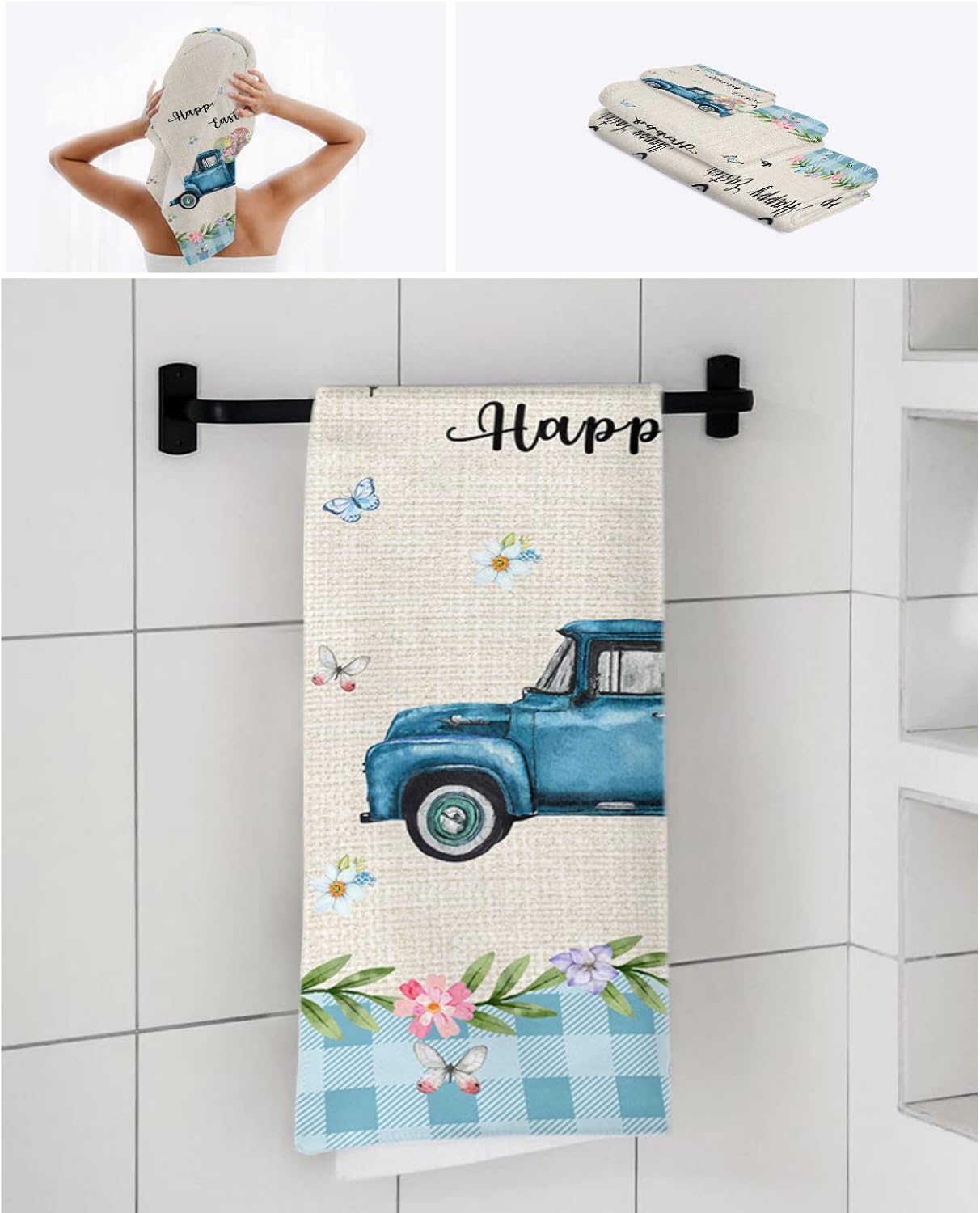 3 Piece Luxury Bath Towel Set with Easter Bunny Pattern