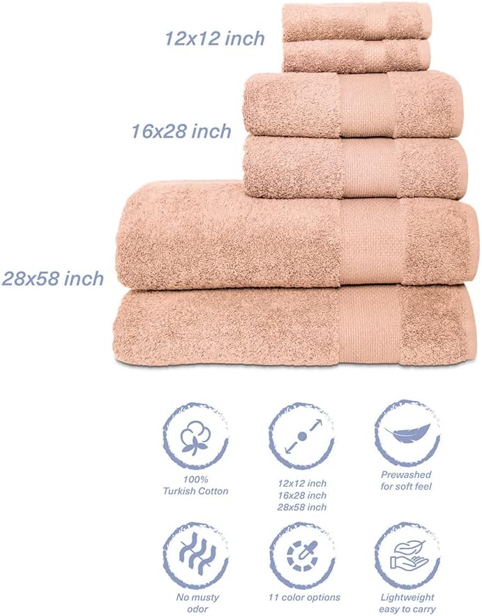 Hencely 6-Piece Bath Towel Set - Soft Turkish Cotton 1