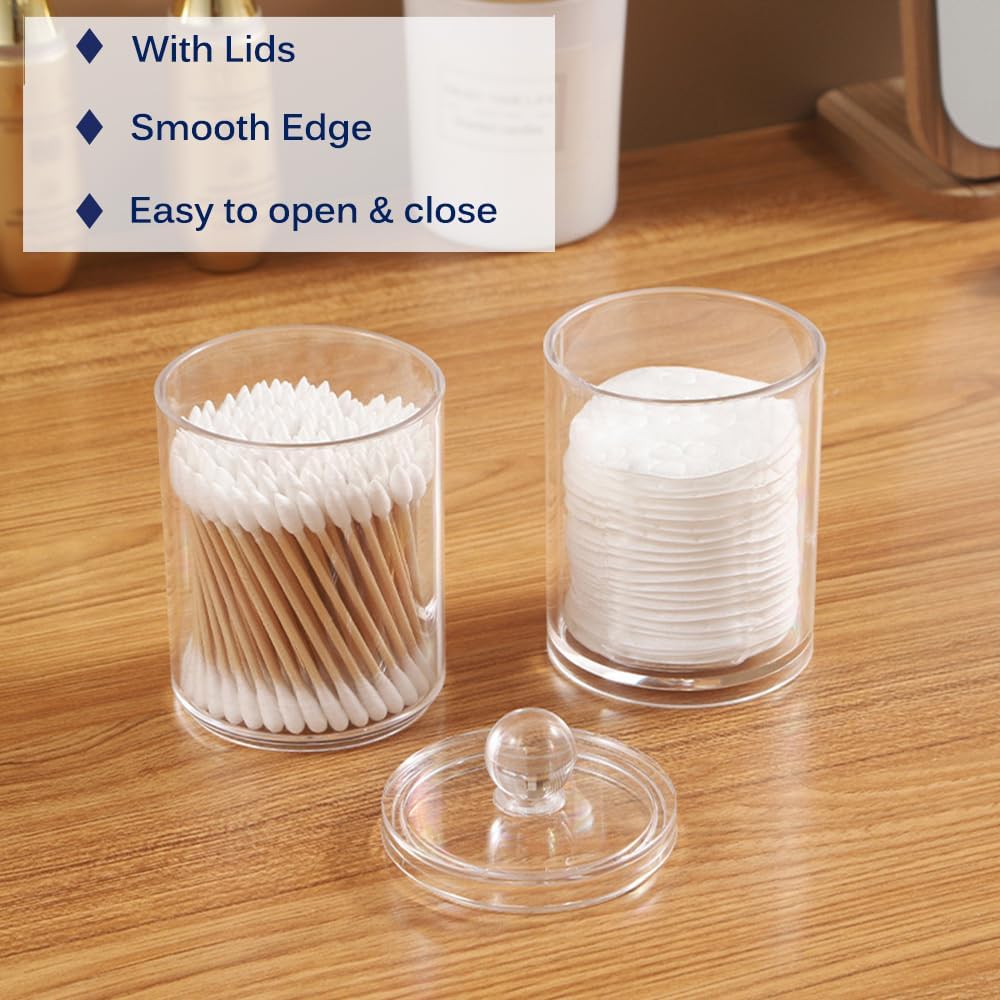 Wellinc Q-tip Holder Dispenser 10 oz Clear Plastic Jar Set