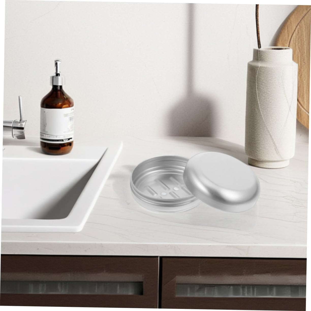 Zerodeko Round Soap Case Aluminum Soap Holder